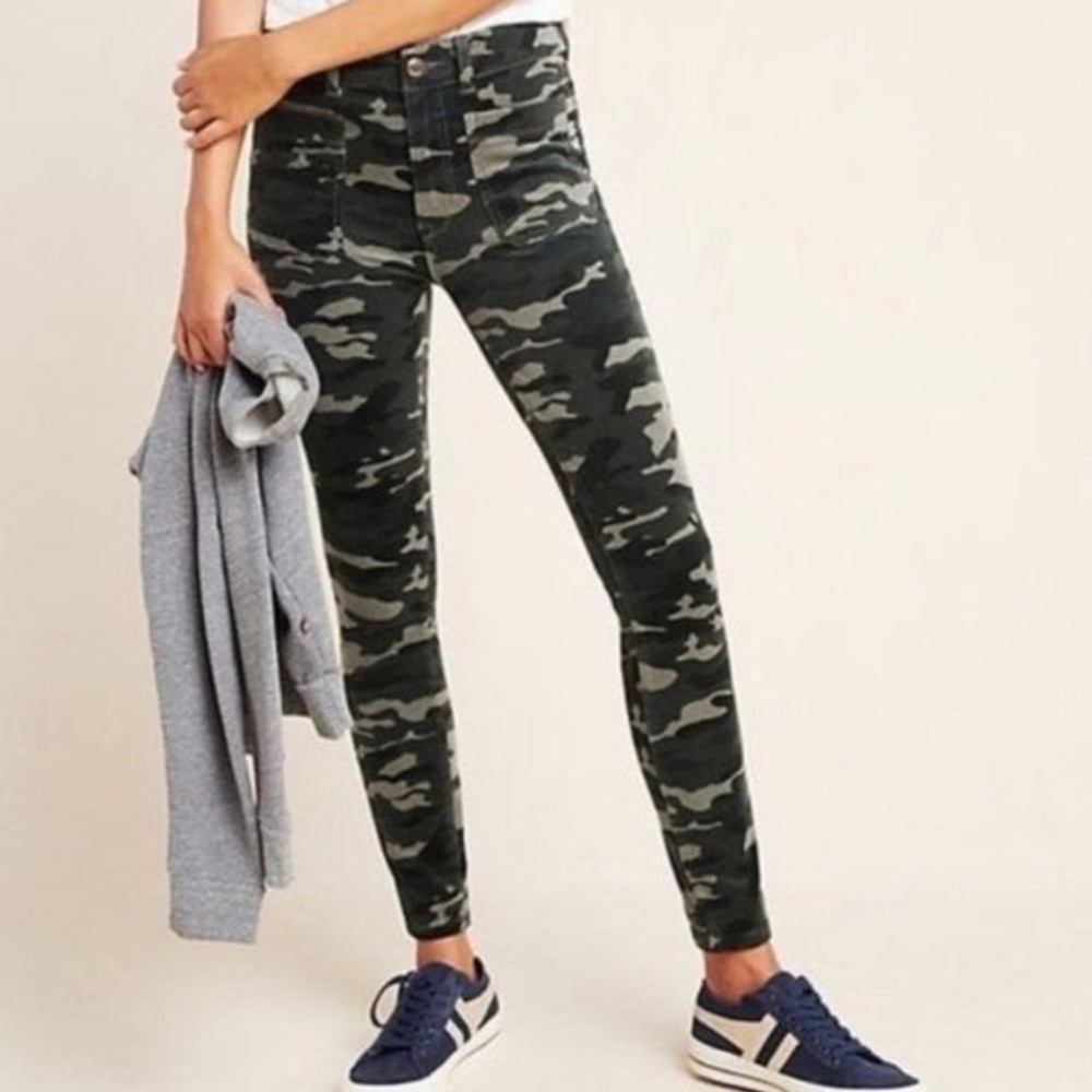 ANTHROPOLOGIE // Pilcro And The Letterpress Green Camo High Rise Skinny Jeans 28